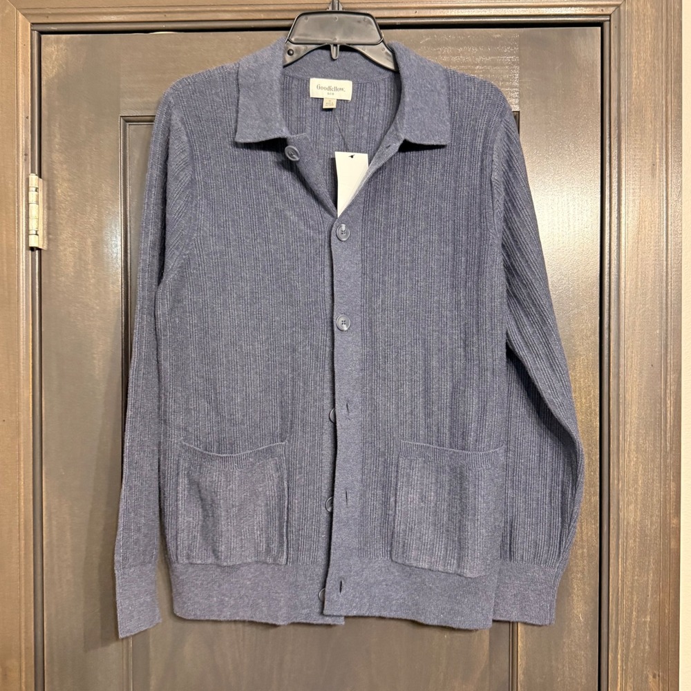 Goodfellow & Co Mens Small Blue Ribbed Button Front Cardigan Sweater NWT